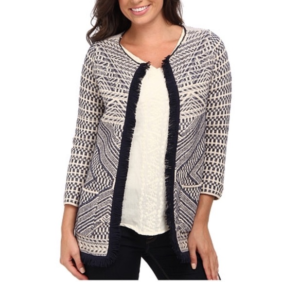 Lucky Brand Sweaters | Lucky Brand Fringe Sweater Coat | Color: Blue/Cream | Size: M | Lougirlposh's Closet